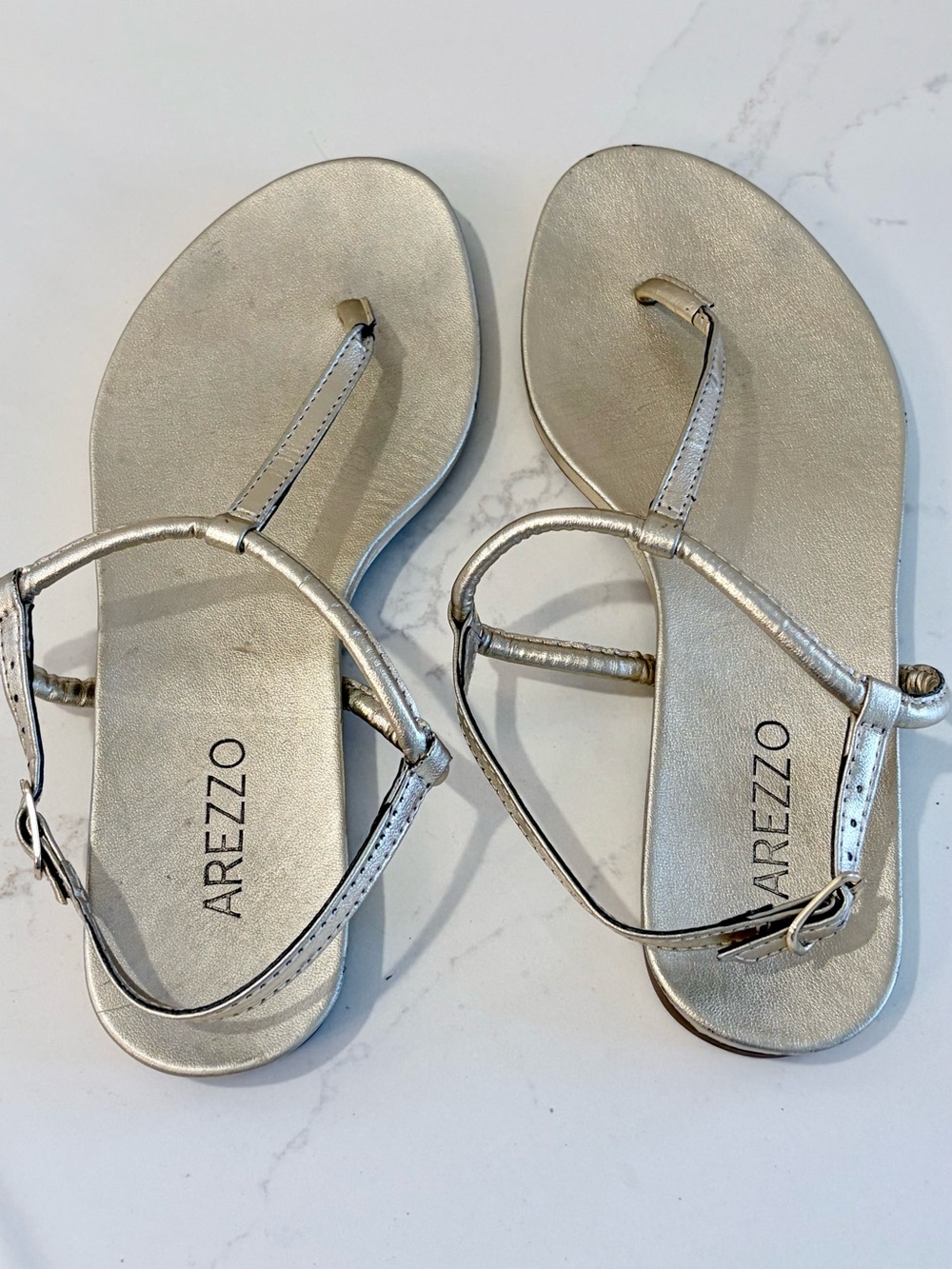Arezzo metallic gold thong sandals Size 6 Made in Brazil